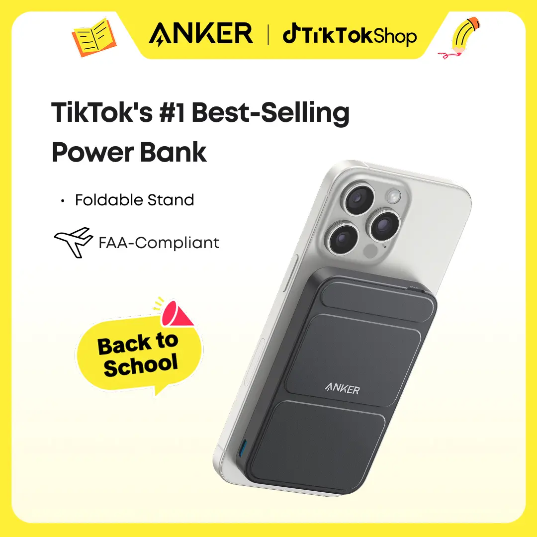 【Magnetic Power Bank】Anker 5,000mAh Magnetic Power Bank, Wireless Portable Charger with Foldable Stand & Side USB-C Port, Battery Pack for iPhone 17/16/15/14/13#DealsForYouDays sohochic