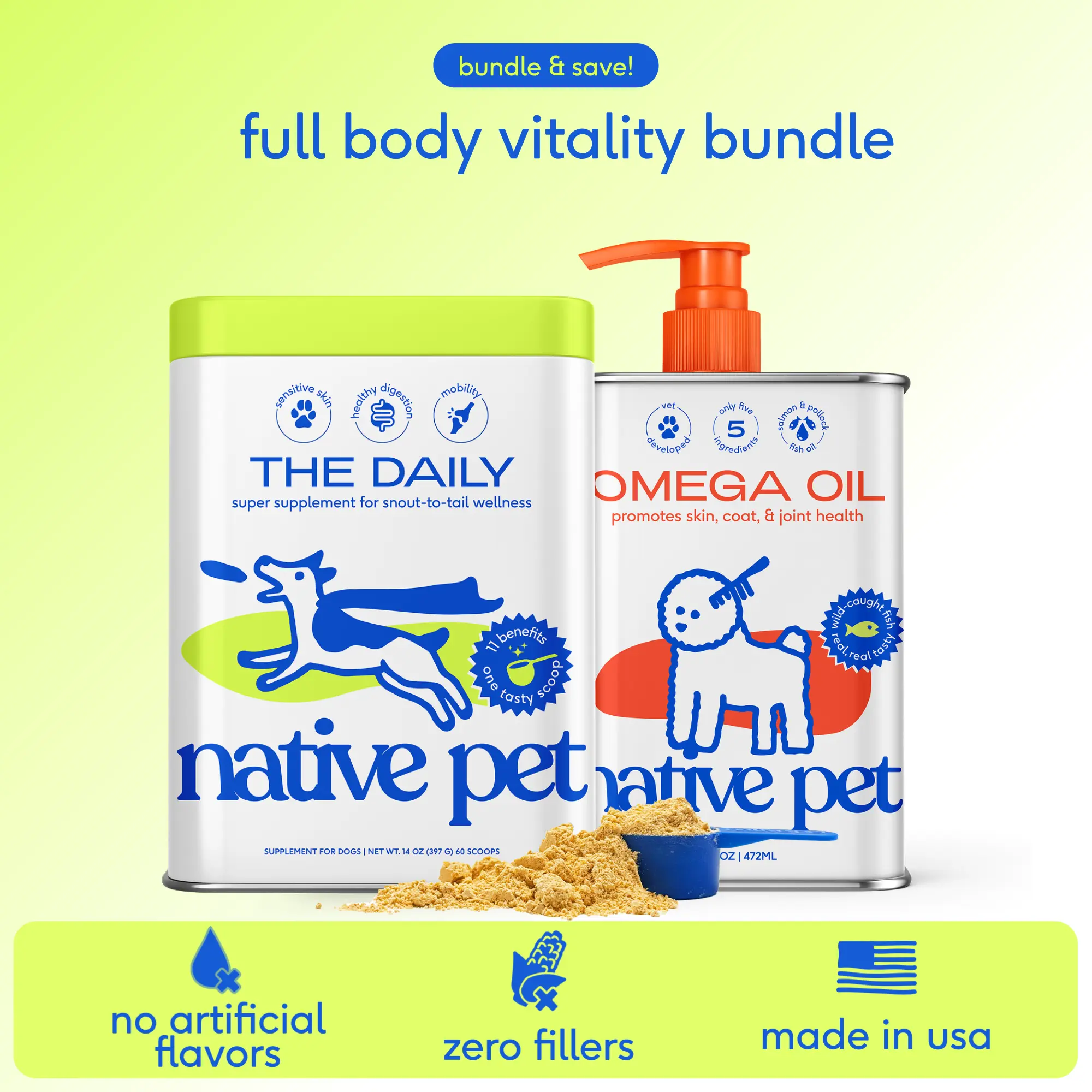The Daily + Omega Oil | 11-in-1 Whole Body Health + Omega 3 Fish Oil for Dogs & Cats | Clean, Vet-Backed, Easy-to-Use Dietary Supplements