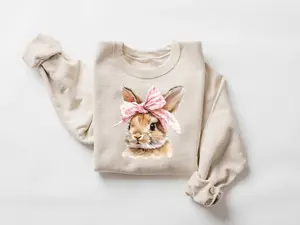 Easter Bunny Sweatshirt, Retro Easter Sweater, Coquette Bow Bunny Sweater, Easter Bunny Sweater, Cute Bunny Easter Day Gift,Bunny Sweatshirt - LORA ATCHER