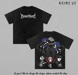 Upper Demon Moons Muzan Kibutsuji Akaza Doma Kokushibo Shirt Demon Slayer Kimetsu no Yaiba Vintage Washed Oversized Anime Tee Upper Rank Demons Manga Streetwear