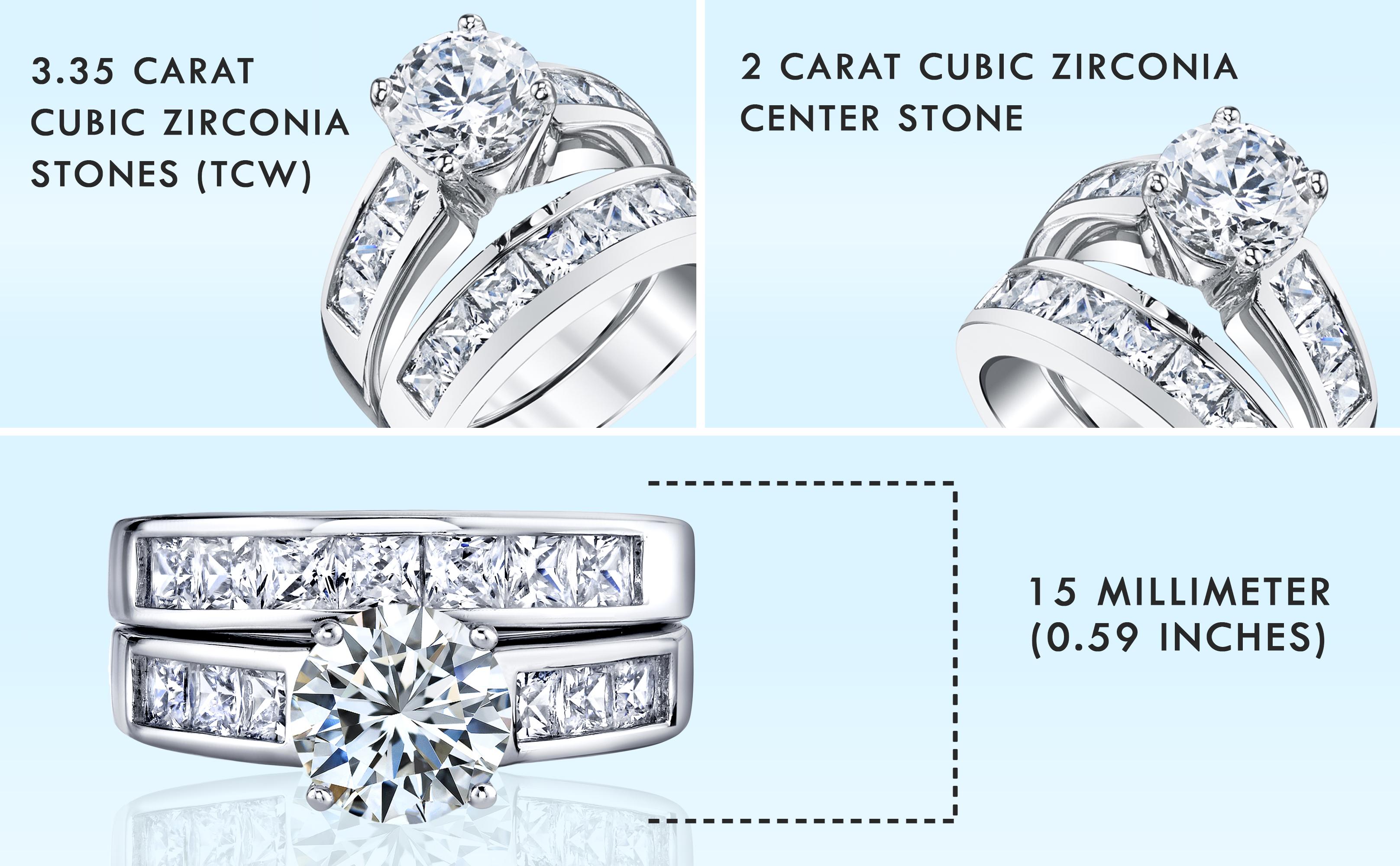 Women's Sterling Silver Bridal Set 2ct. Engagement Wedding Ring Round Princess-Cut Cubic Zirconia