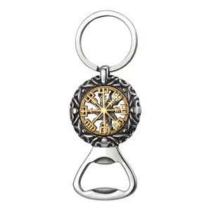 Men's Viking Compass Keychain: Stainless Steel Hollow Norse Compasses with Viking Rune Bottle Opener Multi-function Key Chain Vintage Amulet Jewelry