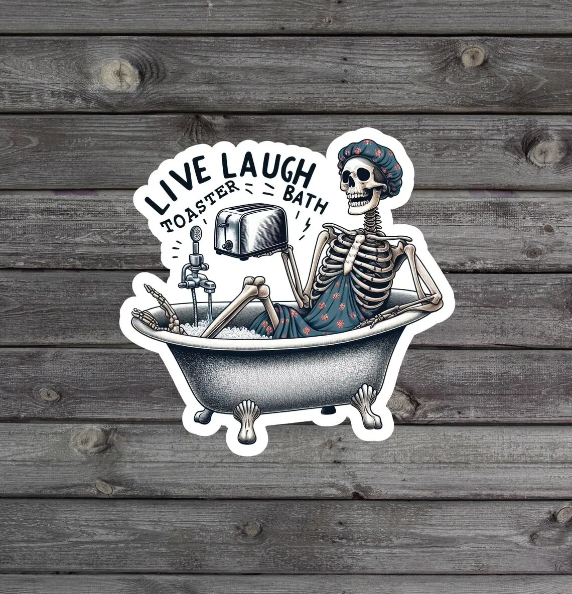 Live Laugh Toaster Chaos Sticker, Funny Skeleton Meme Vinyl Decal, Dark Sarcastic Humor Waterproof Sticker for Laptop Water Bottle Phone