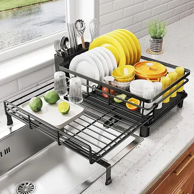 Extendable Dish Rack-Small Dish Drying Rack , Large Sink Drying Dish Drainer for Kitchen Counter, Stainless Steel Dish Strainer with Utensil Holder,dorm room inspo,college dorm essentials,dorm haul