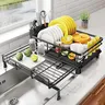 SNTD Steel Countertop Dish Rack - Expandable 12.2"-21.7" Width Metal Kitchen Accessory with Adjustable Drainboard, Utensil Holder, Water Spout, Space-Saving Organizer