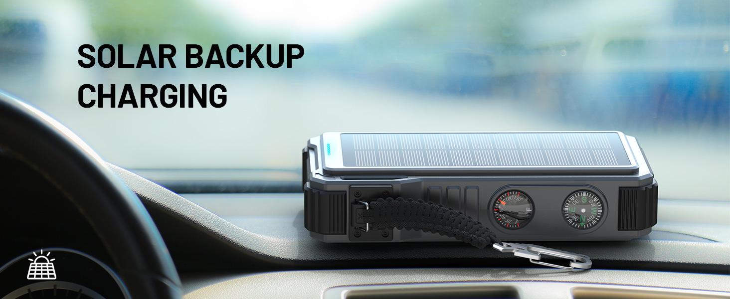 UUKTO 44400 mWh Solar Charger Power Bank 45 Watts Fast Charging Power Bank Bank Built in 4 Cables 7 Outputs  for All Mobile Devices, Winter savior Portable Car Jump Starter, 5000A Car Battery Jump Starter