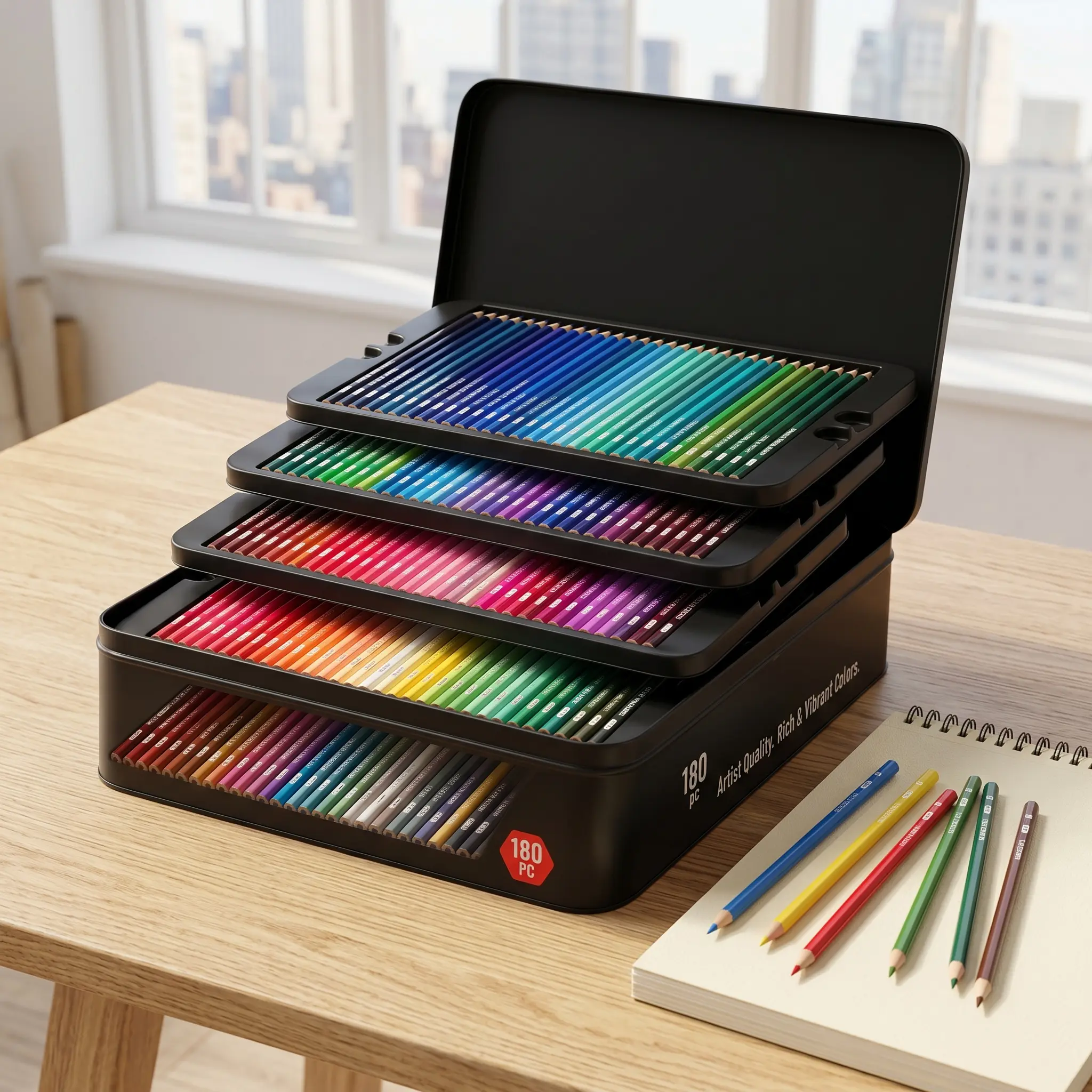 180-Piece Metallic Assortment Kit Pencils, Premium Soft Core Set for Adults, Organized in Presentation Tin Case (168 Metallic + 12 Supplementary Pencils), Set Pencils