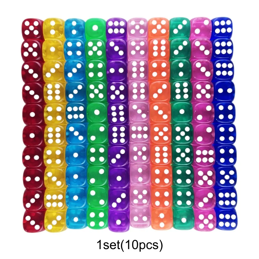 10pcs Transparent Durable Dice Set, 14mm Standard Round Dot Dice, Ideal for Board Games & Math Teaching