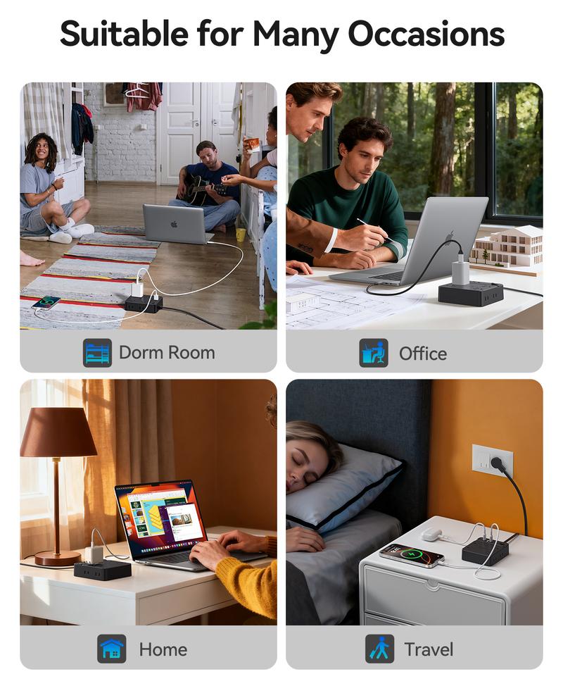 Surge Protector Power Strip, Outlet Extender with 8 Outlets 4 USB Ports (2 USB C), Overload Protection, Long Extension Cord with Multiple Outlets for Indoor, Home, Office-SP1