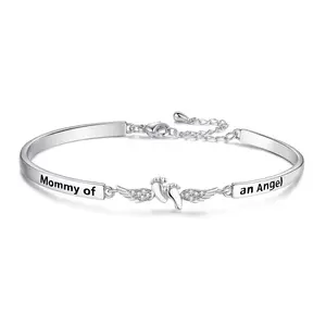 Angel Wing Cuff Bracelet Engraved Memorial Jewelry, Sympathy Gift for Infant Loss & Miscarriage, Remembrance Gift for Mom