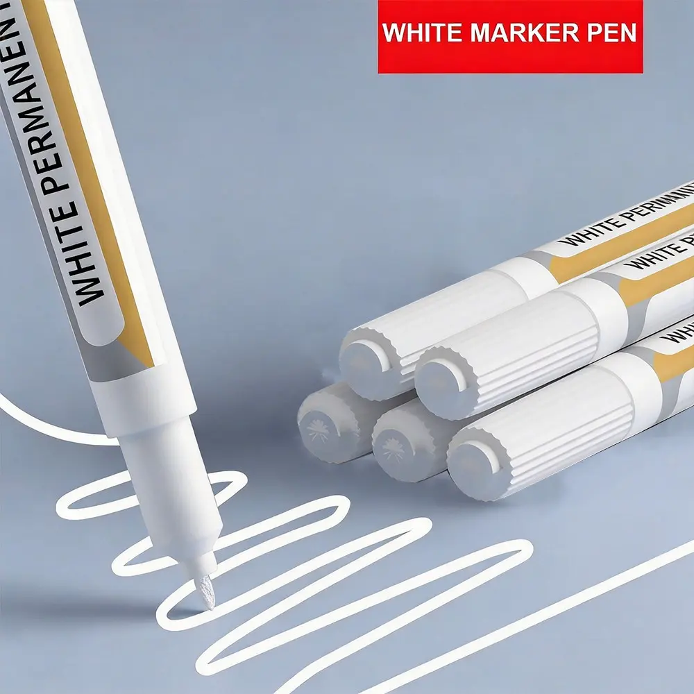 White Acrylic Paint Pens, Permanent Marker Pens, Fine Tip Precision 1-2mm Waterproof Ink, Versatile Applicability for Fabric, Rock, Paper, Glass & Tire Art, Artwork, Ideal for Creative Drawing, Coloring, Graffiti, DIY Crafts & Projects