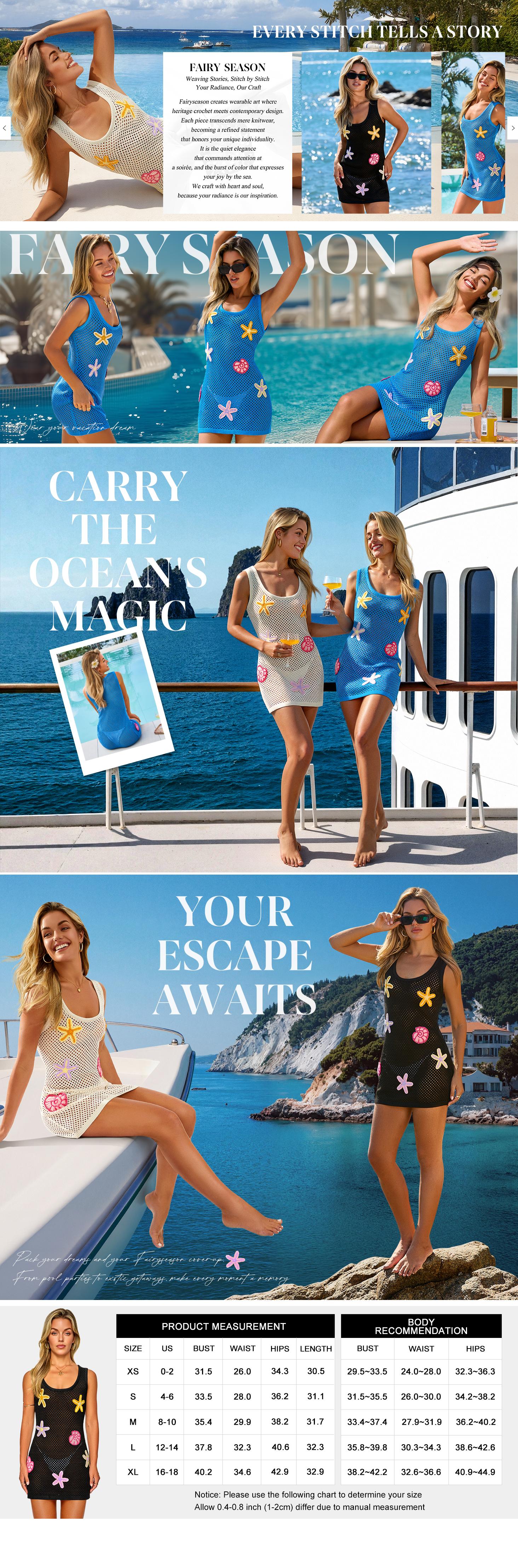 Fairy Season Women's Crochet Beach Cover Up with 3D Starfish & Shells Sleeveless Mini Dress for Pool Resort Vacation Ocean-Inspired Elegance Fairy Season Women's Crochet Beach Cover Up with 3D Starfish & Shells Sleeveless Mini Dress for Pool Resort Vacation Ocean-Inspired Elegance