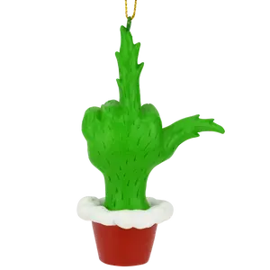 Tree Buddees Green Hand Giving the Middle Finger Naughty Christmas Ornament Hand-Painted Resin 4"x2.5" Fun Holiday Decor