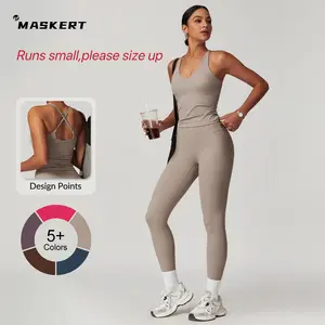 MASKERT Women's Two Piece Set Sports Tank Top & High Stretch Tight Leggings Tummy Control Workout Daily Wear Running Outfits SpringStatements