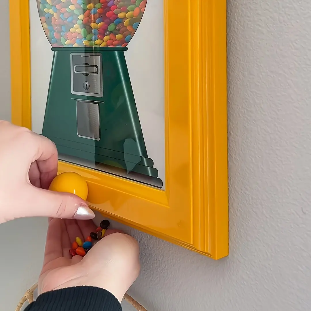 Candy Dispenser Photo Frame with Candy Dispenser - Glossy Plastic Square Wall-Mounted Display, No Electricity Needed, Easy Access to Candy, Nuts