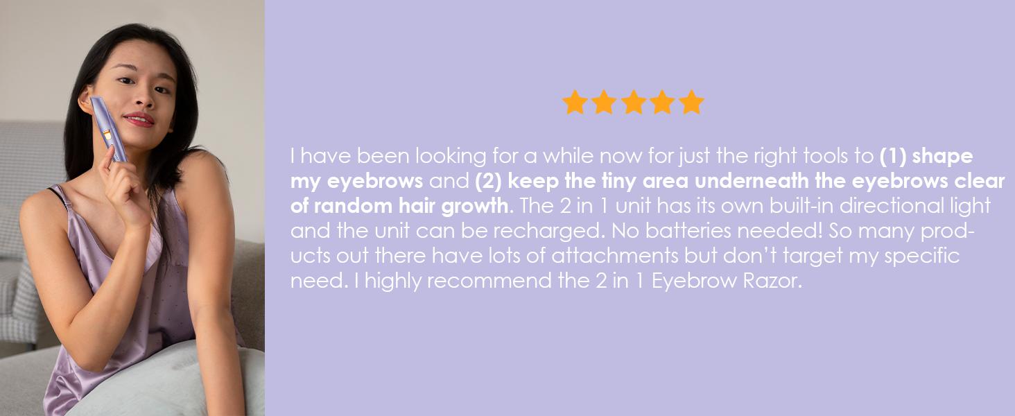 VG VOGCREST 2in1 Rechargeable Eyebrow Trimmer & Facial Hair Remover with LED Light - Painless Precision Shaver for Face, Lips, and Body - Comfort