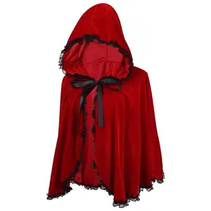 Little Red Riding Hood Cape Velvet Cloak for Halloween Christmas Cosplay Party