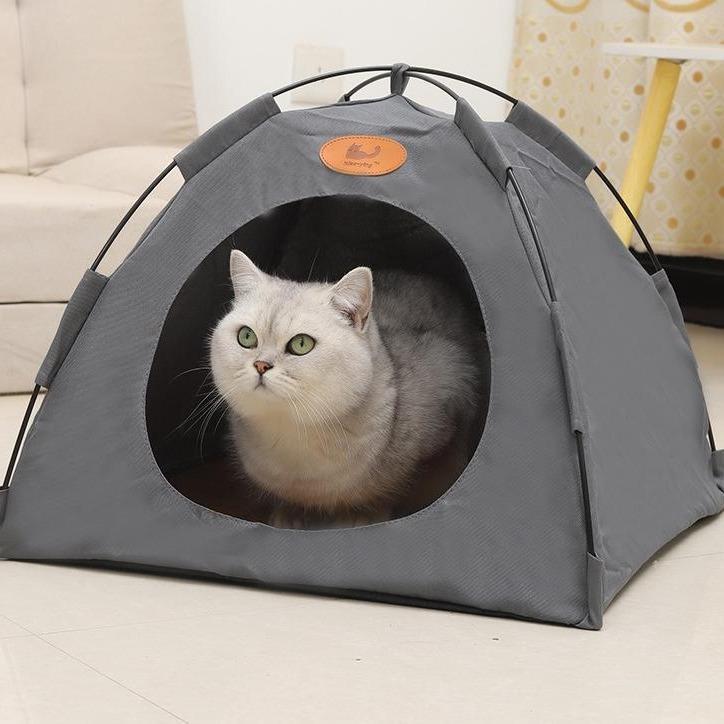 Boho Pet Tent for Cats — Cotton Canvas Cat Teepee, Decorative Pet Bed for Home
