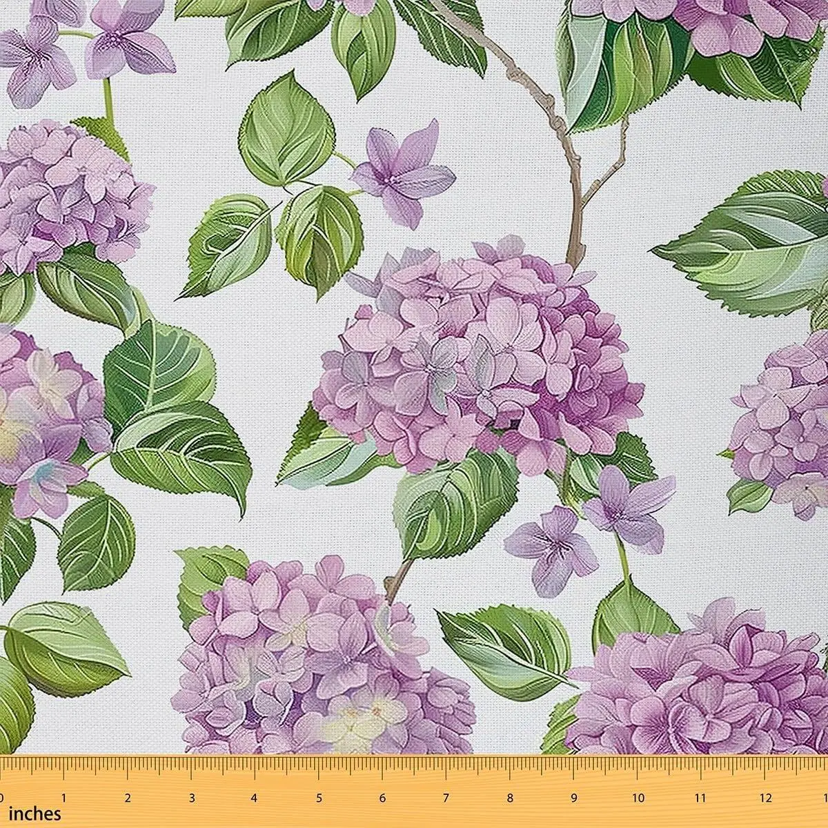 Feelyou Purple Hydrangea Polyester Fabric by the Yard - No-Stretch Sewing Fabric with Botanical Watercolor Flowers, Green Leaves, Rustic Wild Floral, Waterproof, Easy-Cleaning, Indoor/Outdoor for DIY Projects, 7-Piece x59in Bolt