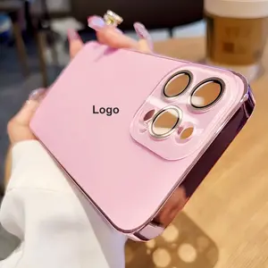 [Free!!Ship!] Luxury Glossy Electroplated Shockproof Case for iPhone 17 Pro Max 16 15 14 13 Camera Lens Protection Simple Soft Phone Bumper