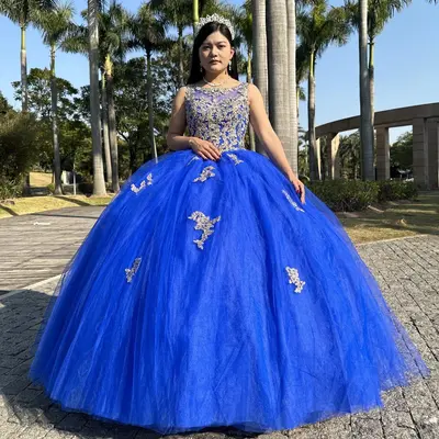 Royal Blue Dress Quinceanera with Gold - TikTok Shop