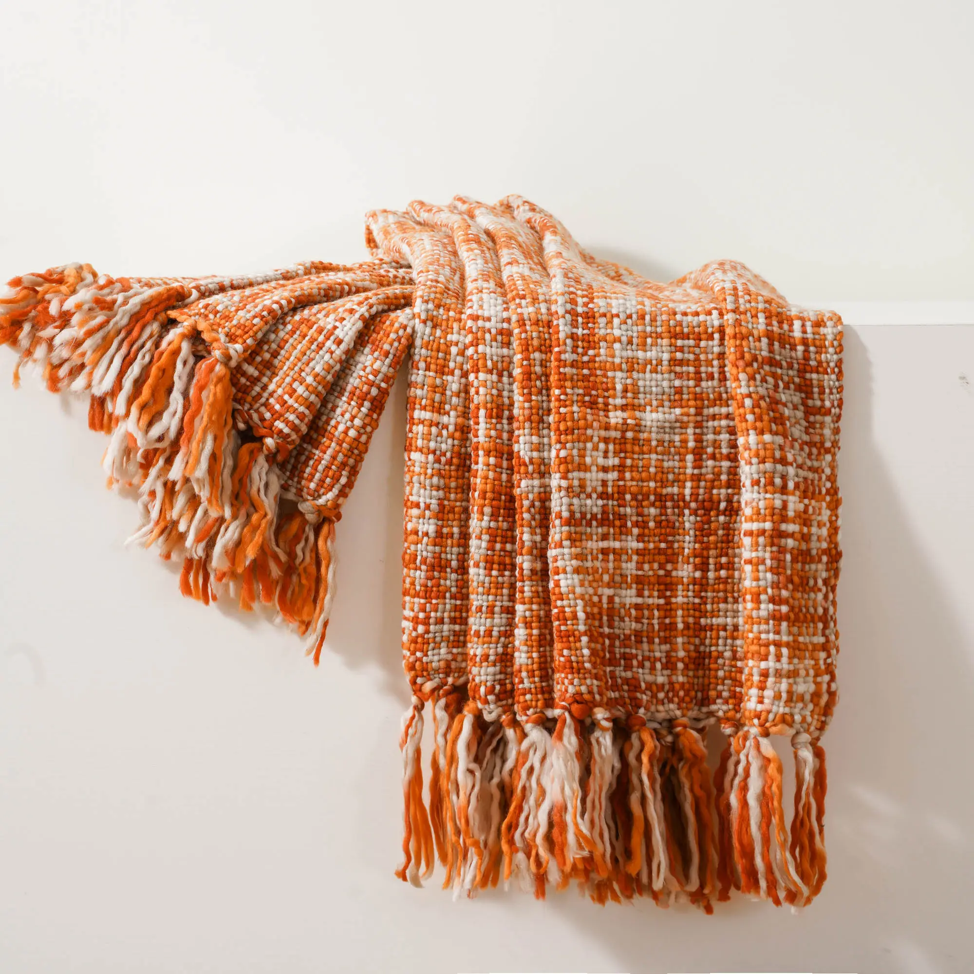 Battilo I Rust Orange Throw Blanket for Couch, Decorative Colorful Boho Throw Blankets for Bed, Chair, Sofa, Knitted Throw Blanket Farmhouse Throw for Home Decor, 50"x60"