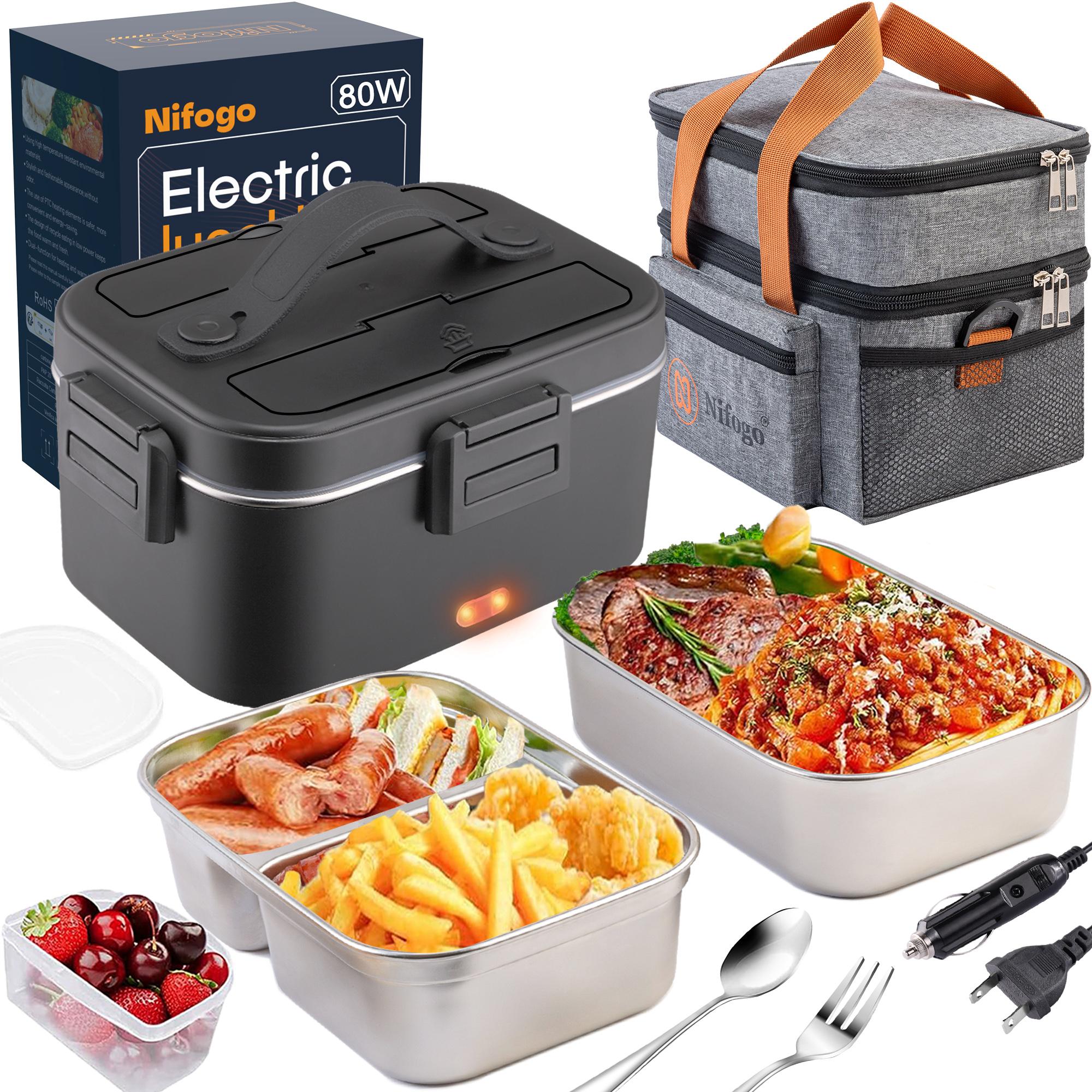 Electric Lunch Box Food Heater 80W，12V/24V/110v Self Heating LunchboxFor Work/Car/Truck with insulated Bag，1.5/1.8L,dealsforyoudays