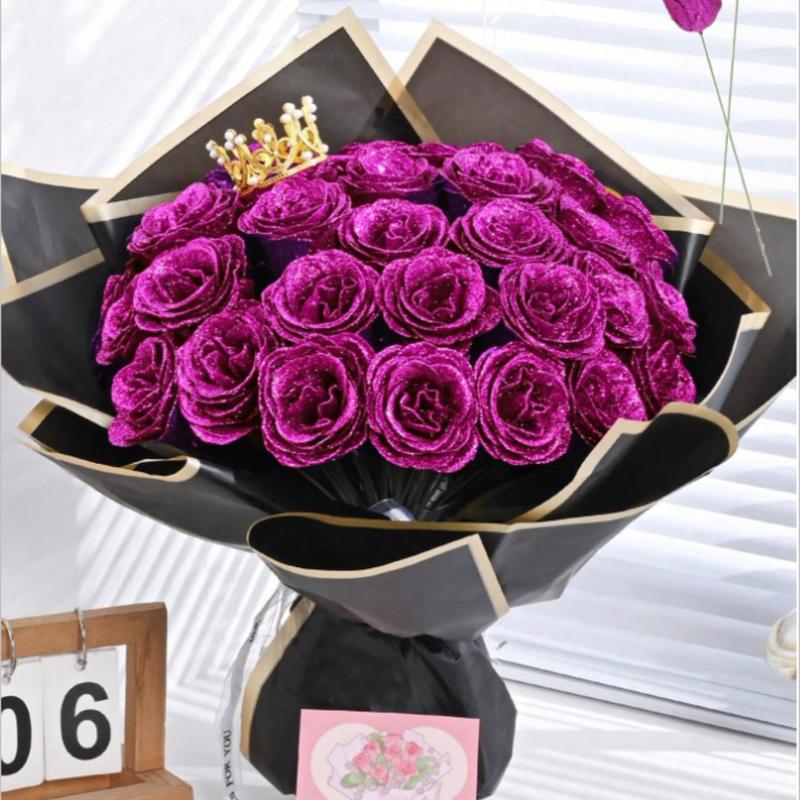 MEHELANY Sparkling Artificial Rose Bouquet – 20 Red Roses, 2.76” DIY Gift Set