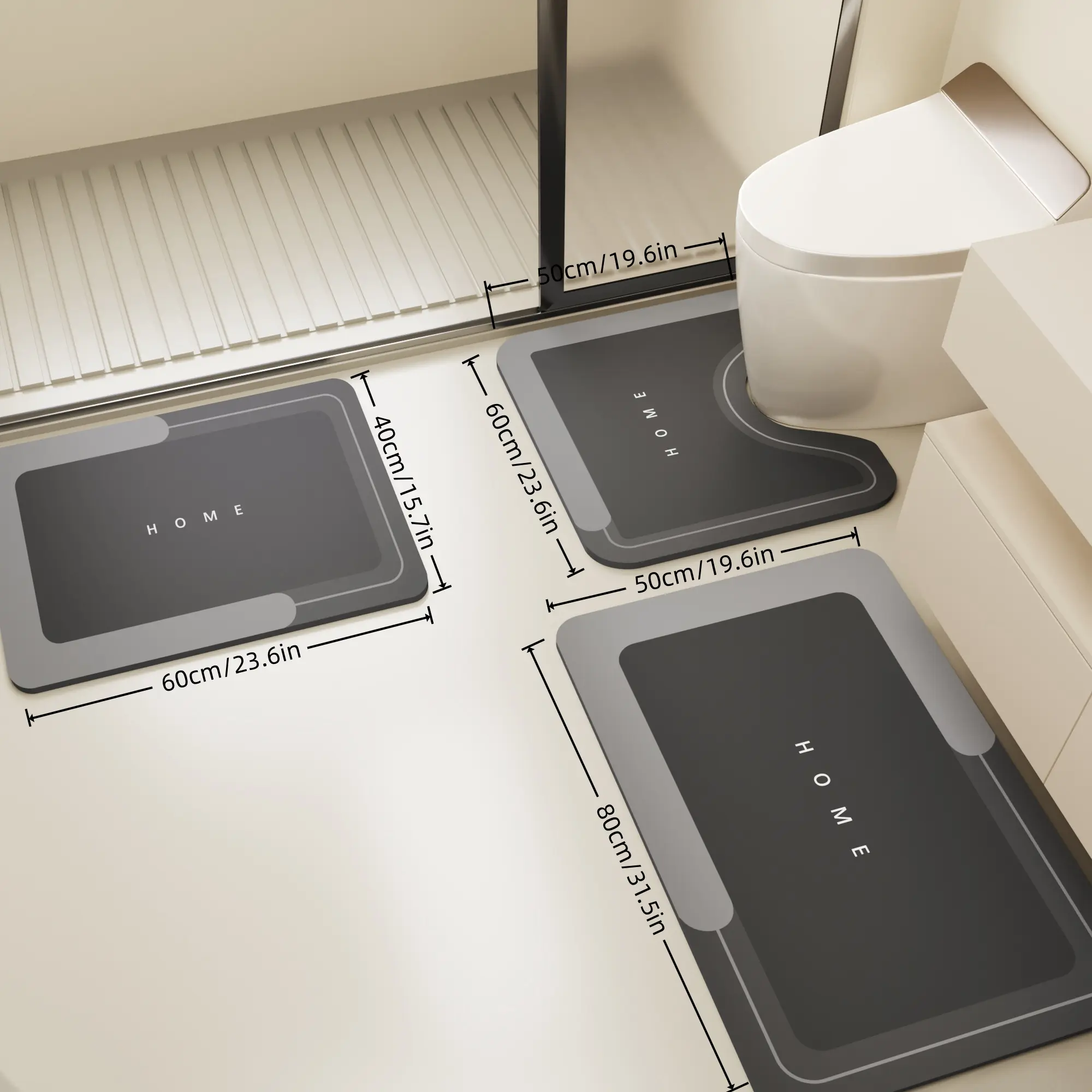 Bathroom Toilet Mat, 3-Piece Set, Quick-Drying Water-Absorbing Floor Mat, Rubber Anti-Slip Bottom Design, Suitable For Bathroom, Washbasin, Toilet, Kitchen, Living Room, Beside The Bathtub, Laundry Room, Bathroom Decoration. Bathmat