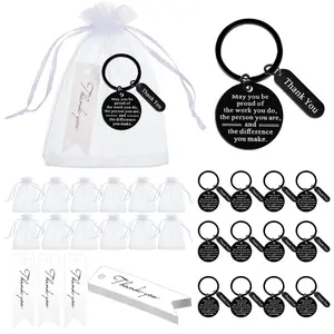 36 Pcs Employee Appreciation Gifts Bulk for Coworkers Keychains Organza Bags with Cards for Staff Graduation Favors(Black)