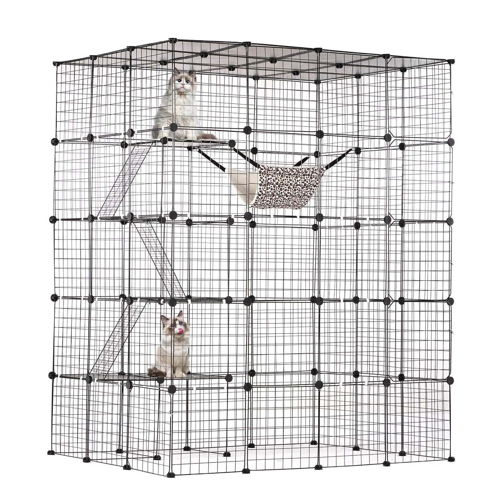 【SummerFinds】VEVOR Large 4-tier Cat Cage,  , 54 x 41 x 69", Detachable Metal Wire Cat Enclosure, with 5 Front Doors Hammock Ramp ladders, Indoor & Outdoor Crate Exercise Place Ideal for Kitty, Small Animals, Black