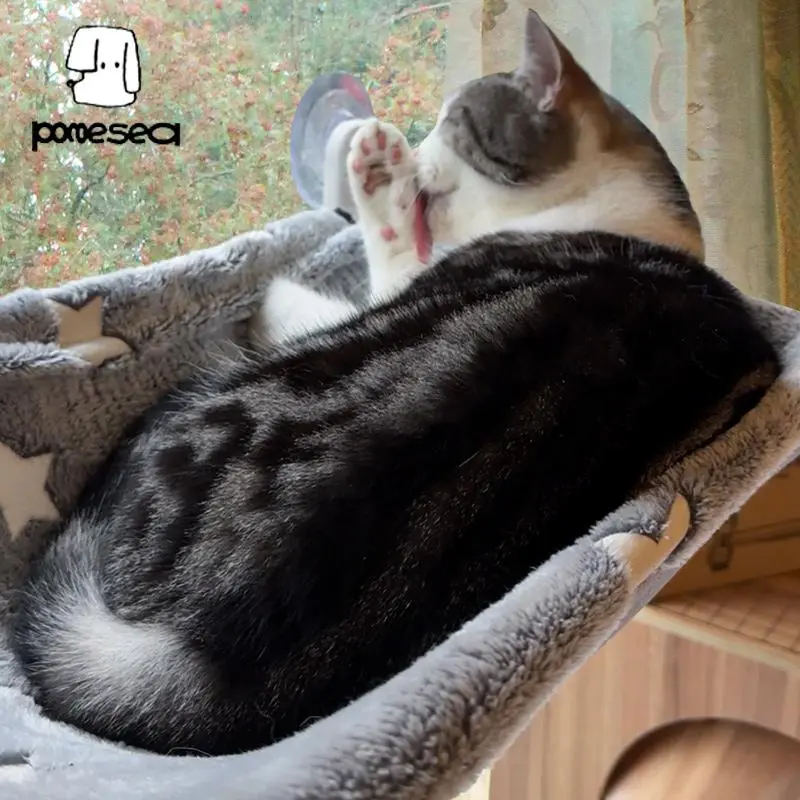 Folding Cat Hammock for Window – Glow-in-the-Dark, Cordless, Machine Washable Bed, Sturdy Metal Frame, Strong Suction Cups, Cat Window Perch for Cats and Small Dogs