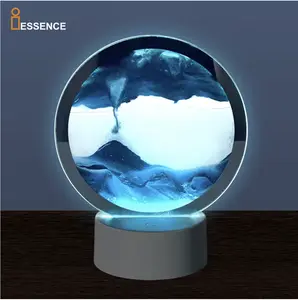 Luxury Minimal Desk Multi-Color Sand Lamp 3D Moving Art with Soft LED Base for Desk Nightstand or Shelf 7x8x4 Inches USB Powered Glass Colored Sand