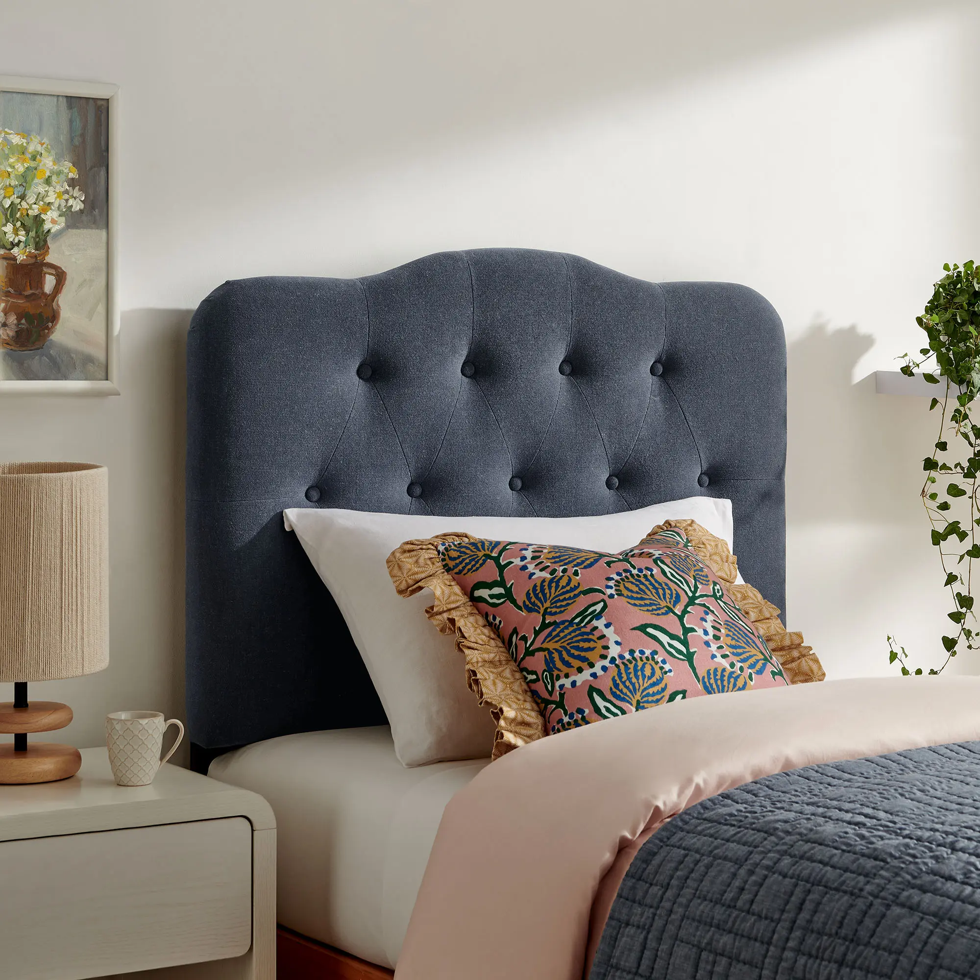 Annabel Premium Linen Blend Twin Headboard in Denim