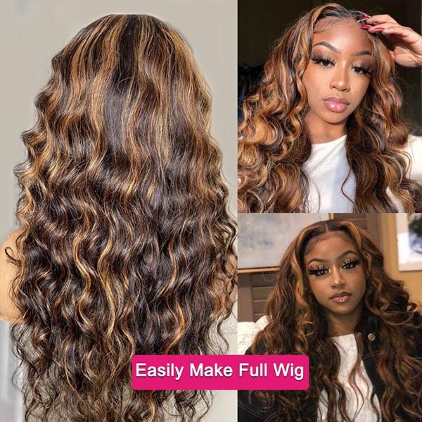 P4/27 Highlight Loose Deep Wave Bundles Honey Blonde Brown Colored Human Hair Weave Bundles Deep Wave Quick Weave Extensions