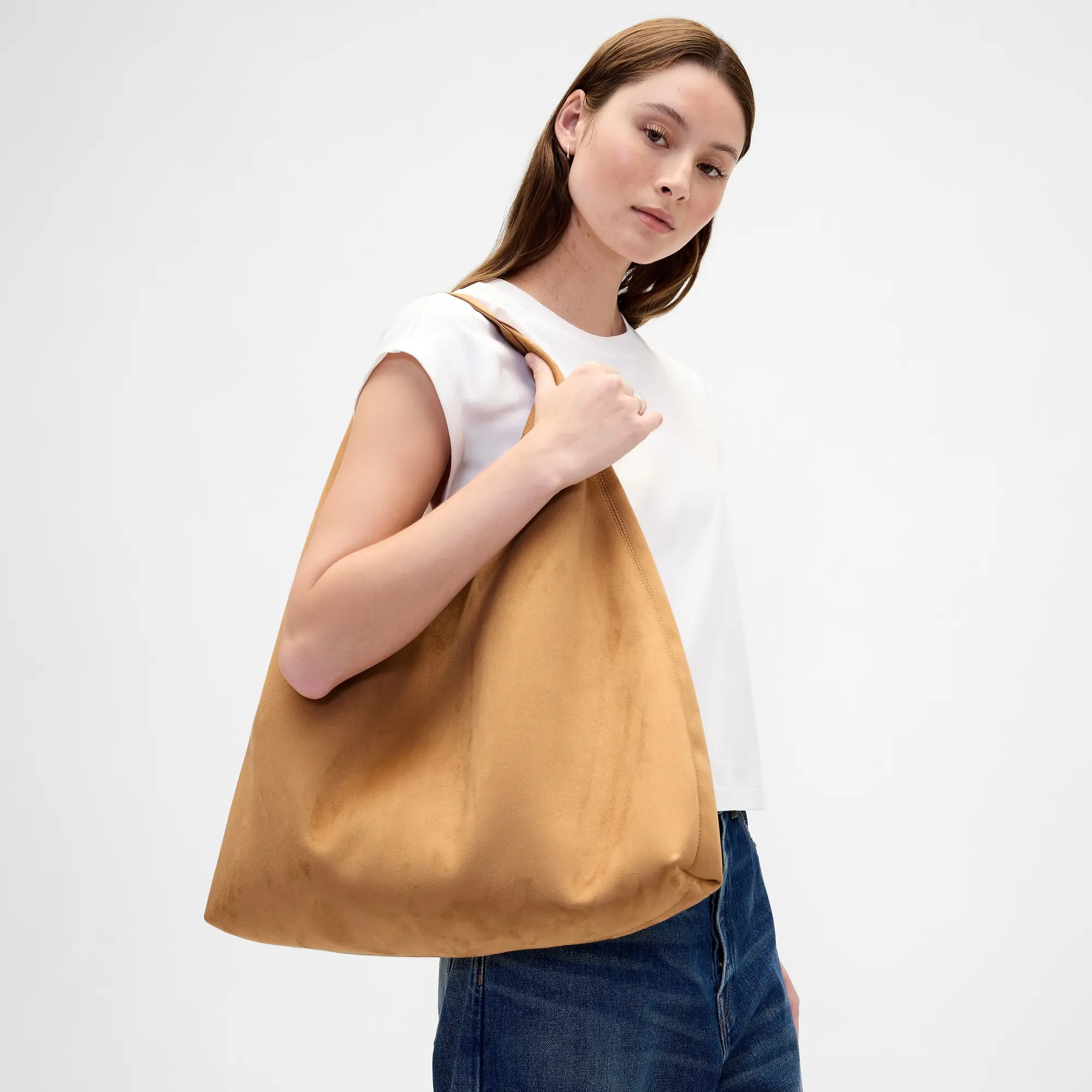 Women's GAP Synthetic Vegan Suede Slouchy Tote Bag - Top Handle, Casual, Chic, Plain, Durable for Everyday Use