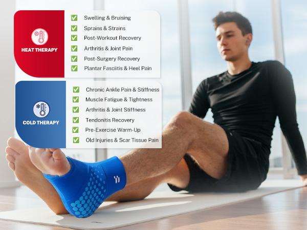 Fitomo Ankle Ice Pack Wrap Wearable icepack Ankle Brace – |Couple Theme Colors| Hot & Cold Compression Therapy with 3D Cooling Tech, Reusable Wrap for Sore Feet, Swelling & Daily Relief