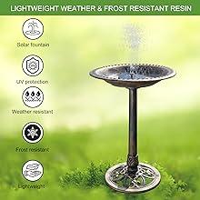 VINGLI 28 Inch Bird Bath with Solar Fountain Antique Copper Weather Resistant Resin Pedestal Birdbaths Floral Accents and Vintage Finish Garden Decor for Outdoor Lightweight Courtyar