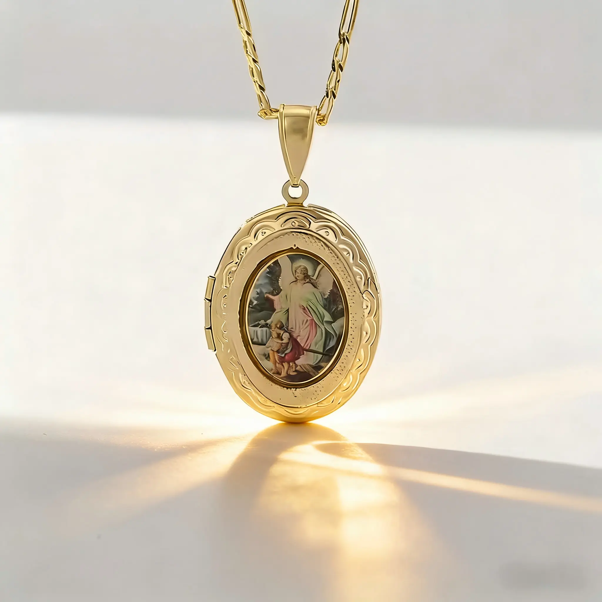 An Elegant Pendant Necklace Featuring The, Made of 14K Gold-Plated Copper, Hand-Painted with  Religious Symbols, Perfect for Everyday Wear And Prayer Jewelry, an  Ideal Gift for Christmas And Halloween.