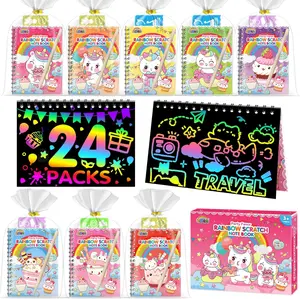 ZMLM Valentines Day Gifts Kids Classroom: 24 Pack Scratch Rainbow Art Notebook Paper, Birthday Party Favors For Kids 4-8, Bulk Goodie Bags Stuffers, Student Prizes From Teacher, Kindergarten Toy