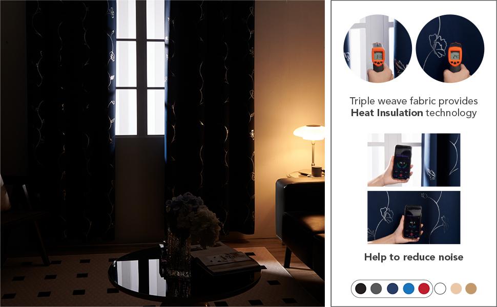 Deconovo Blackout Curtains,  Silver Wave with Flower Leaf Foil Print Curtain, Light Reduction Solid Grommet Drapes for Bedroom, 2 Panels curtain