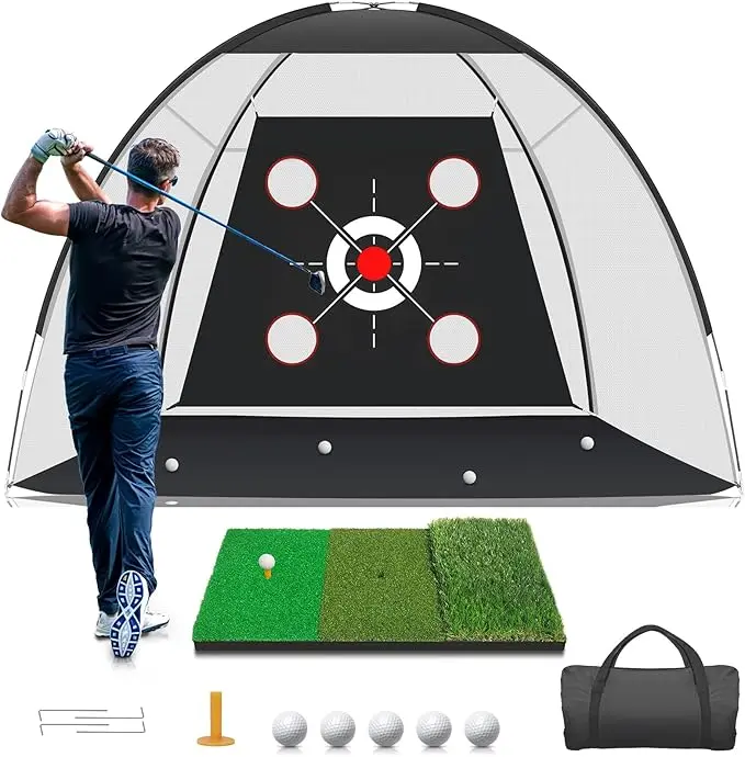 Father's Day Gift: 10x7FT Golf Net with Practice Mat - Golf Practice Setup for Indoor/Outdoor Backyard Driving, Chipping, Swing Drills, Target Zones - Gifts for Him, Sport, Nylon Mesh, Golf Accessory