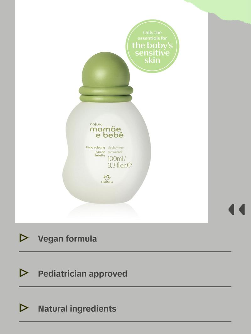 Natura Mamãe e Bebê Baby Cologne, Gentle Alcohol-Free Vegan Fragrance for Babies