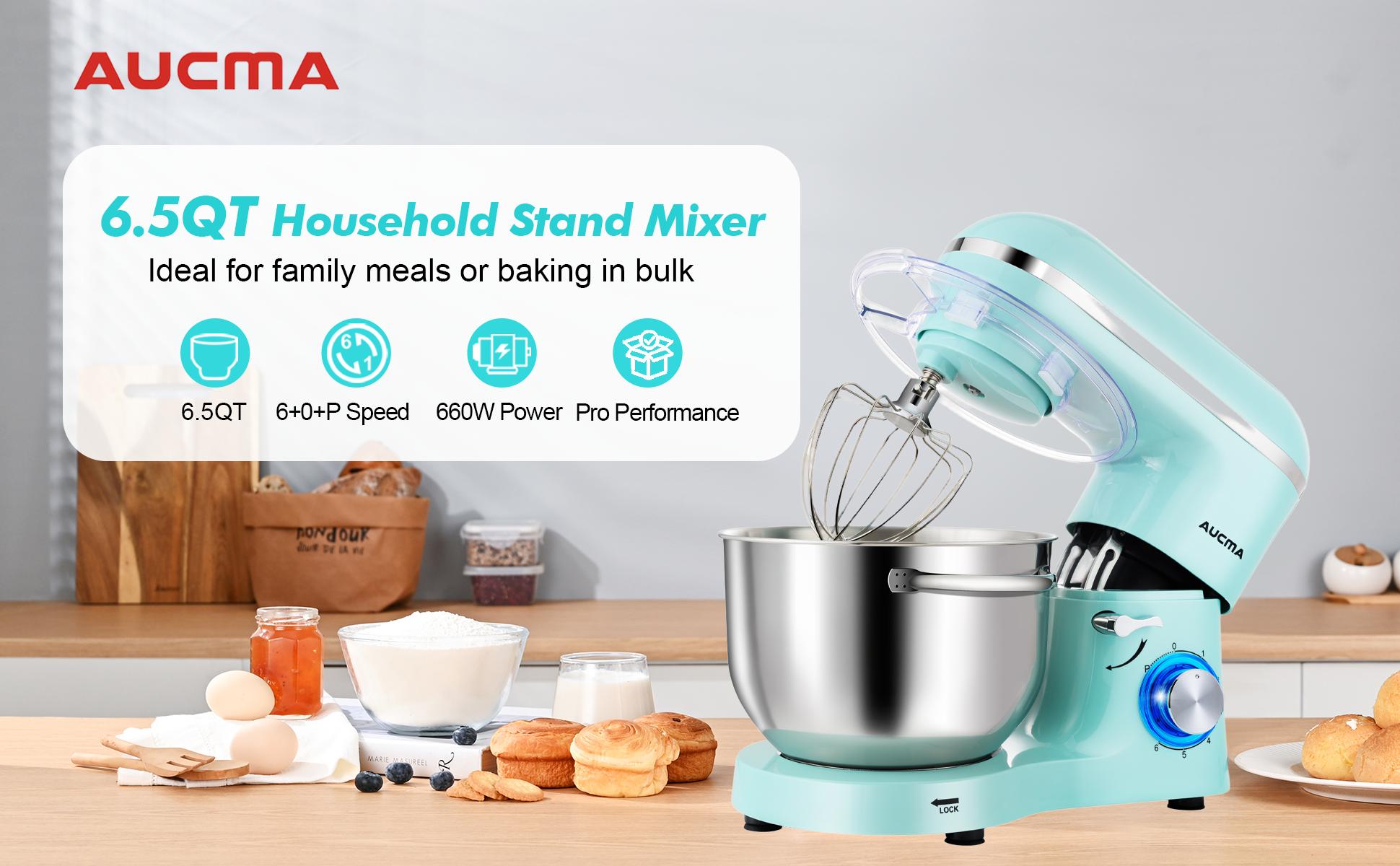 Aucma 6.5QT/8.5QT Stand Mixer with Upgraded Motor | 6-Speed Tilt-Head Electric Food Mixer with Stainless Steel Bowl Dough Hook Whisk & Beater for Baking & Mixing Kitchen Appliances