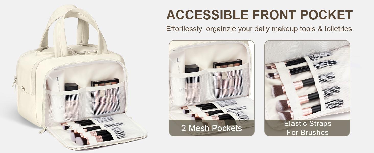 Bagstellar Wide-open Large Toiletry Bag, Lightweight Puffy Travel Bag for Women, Quilted Makeup Bag Organizer Water-resistant Cosmetic Bag with Handle for Toiletries, Essentials, Accessories