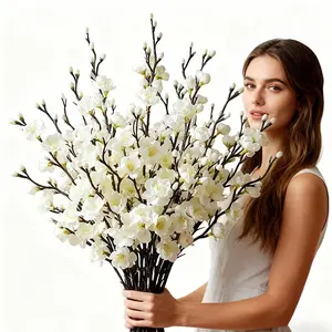 Artificial White Plum Blossom 6/12pcs 55cm Realistic Fake Flowers for Wedding Room Home Office Hotel Garden Party Valentine's Day Decor, Holiday decorations (Vase Not Included)