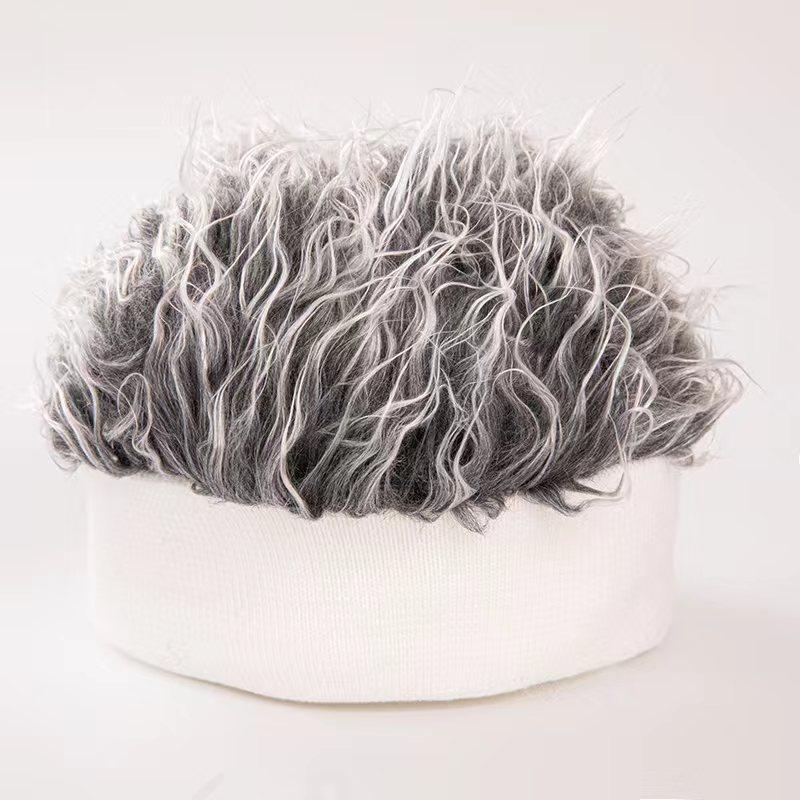 Men'S Funky Faux Fur Knit Beanie Hat - Hip-Hop Style, Straight Hair, No Brim, Perfect for Parties & Cosplay, Black & White Design, Party Accessory |   Funky Beanie |   Faux Fur Hat, Knit Beanie Hat
