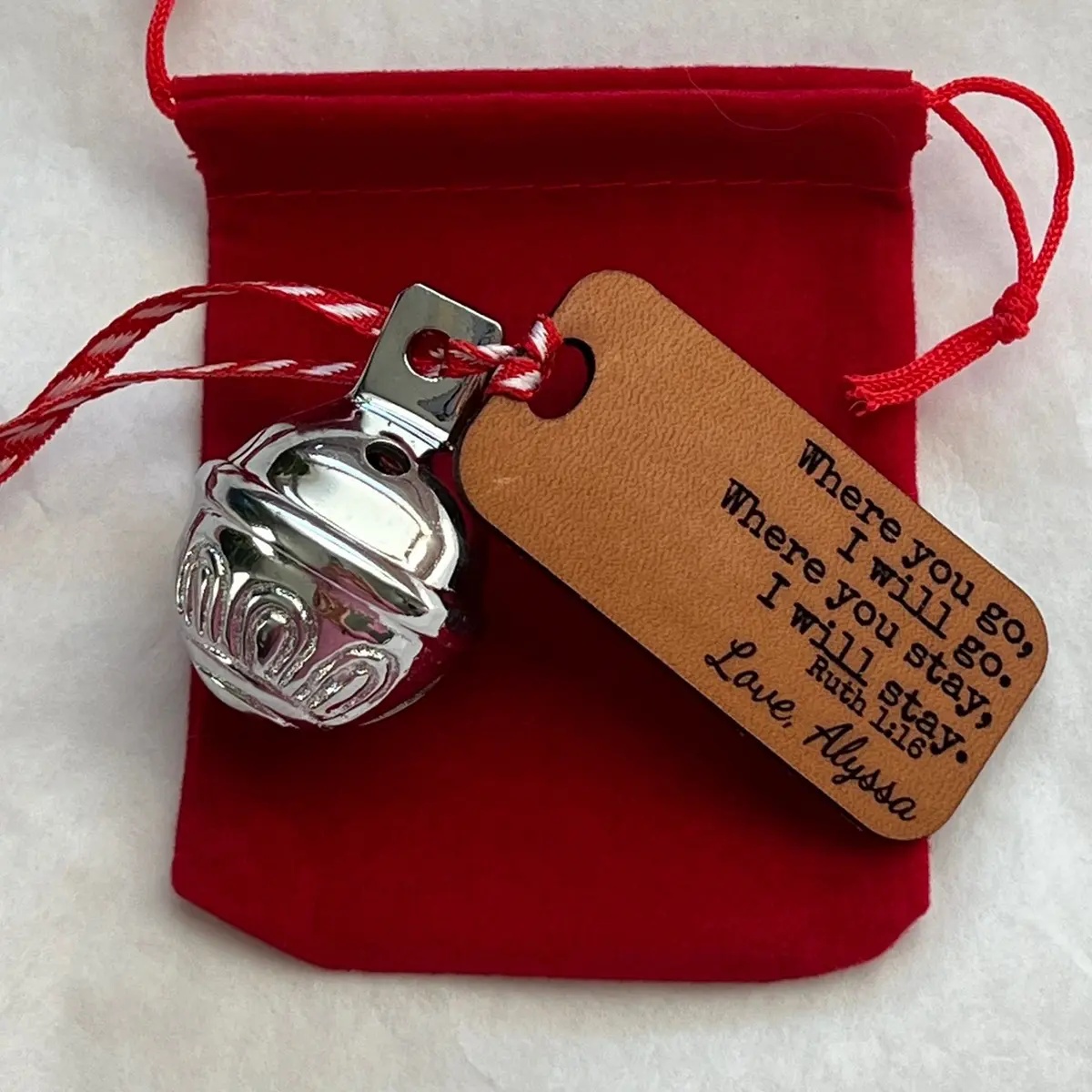 Where you go I will go - Personalized Christmas Sleigh Bell Ornament Tree Decor