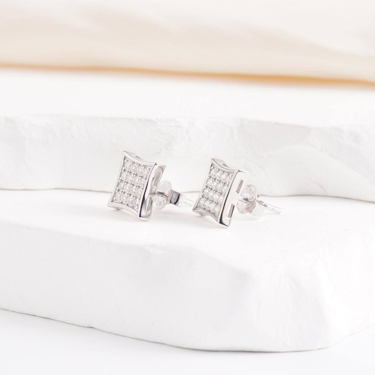 Delzzad Hip Hop Cubic Stud Earrings VVS Synthetic Moissanite S925 Stud Square Earrings Unisex Ear Piercing Jewelry Perfect Birthday Engagement Anniversary Mother’s Day Christmas Gift for Men Women Silver Earrings Golden Earrings Wedding Set