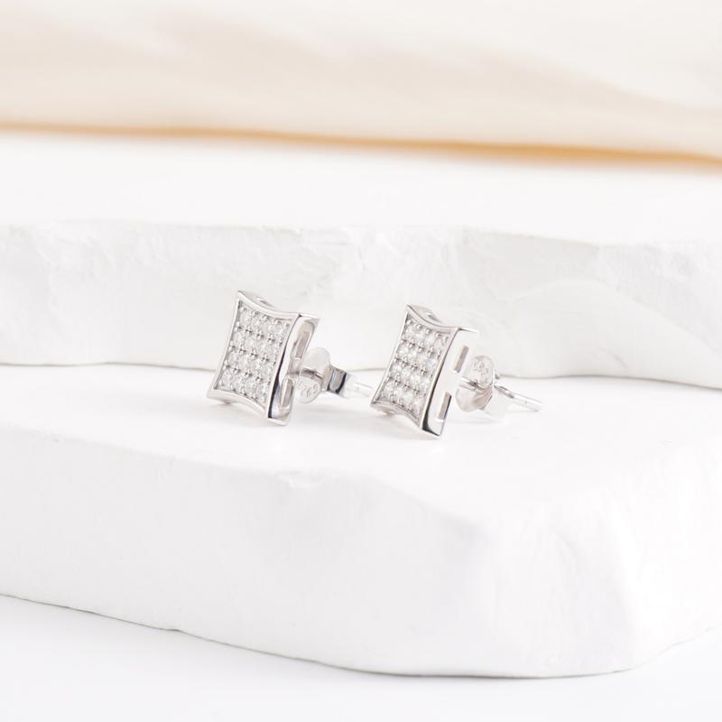 Delzzad Hip Hop Cubic Stud Earrings VVS Synthetic Moissanite S925 Stud Square Earrings Unisex Ear Piercing Jewelry Perfect Birthday Engagement Anniversary Mother’s Day Christmas Gift for Men Women Silver Earrings Golden Earrings Wedding Set